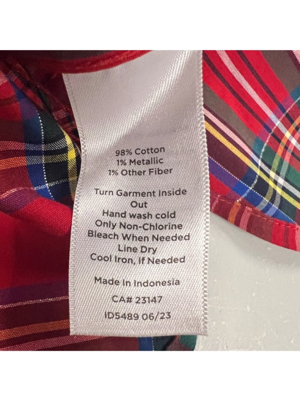 Talbots Plaid Popover Top Long Sleeve Rhinestone Buttons Red/Multi Small - Picture 9 of 9